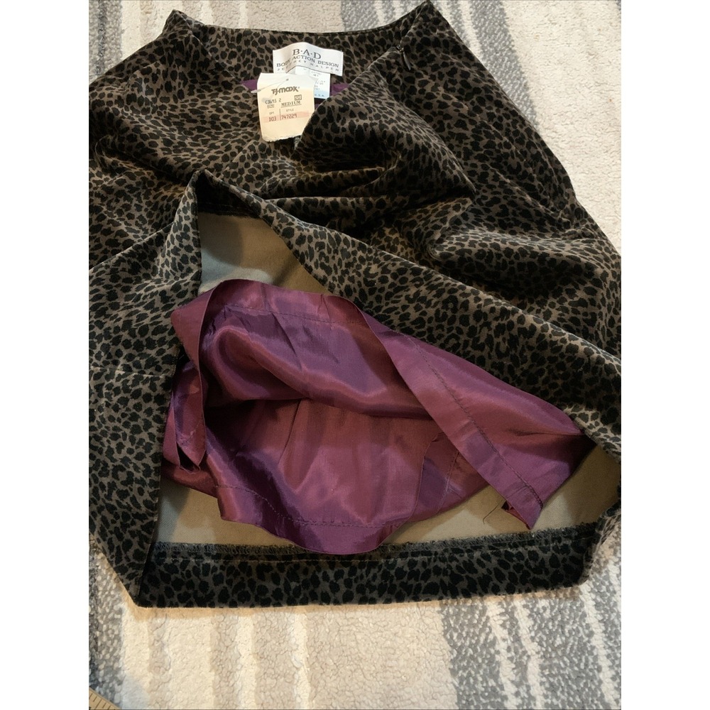 Vintage B.A.D  Velvet Leopard Print Mini Skirt Made in USA Y2K Animal‎ Print M - Picture 6 of 7